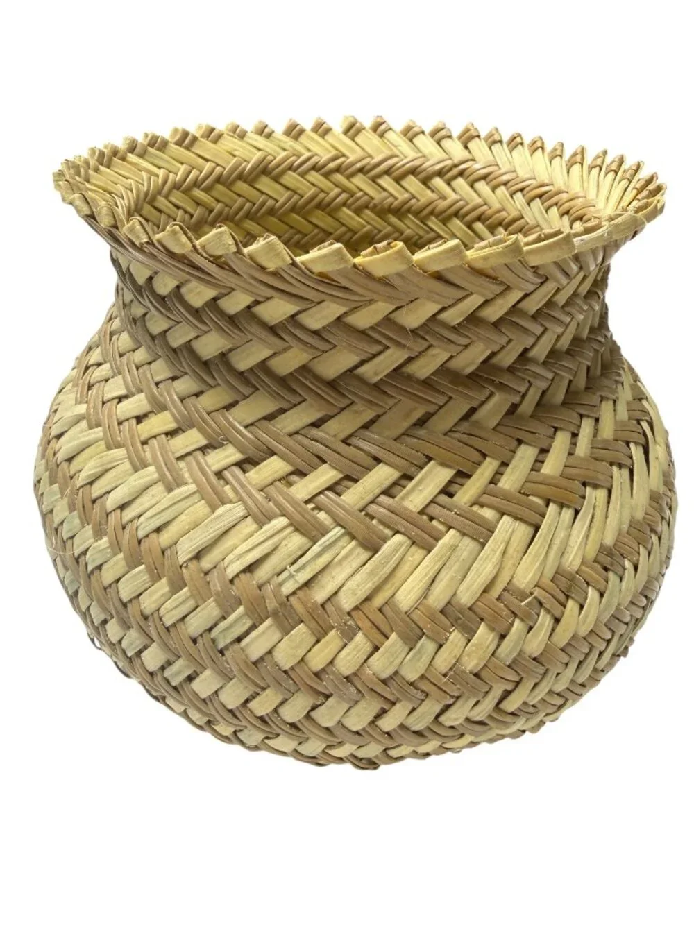 Vintage Handwoven Woven Urn Pot Basket Flared Rim Natural Fiber Storage 4.5